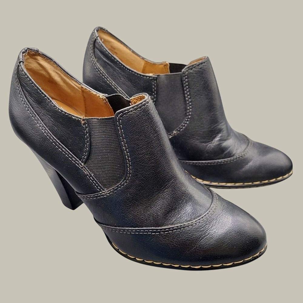 Sofft Womens Booties Size 7 Boho Black Leather Shooties High Heel Ankle‎